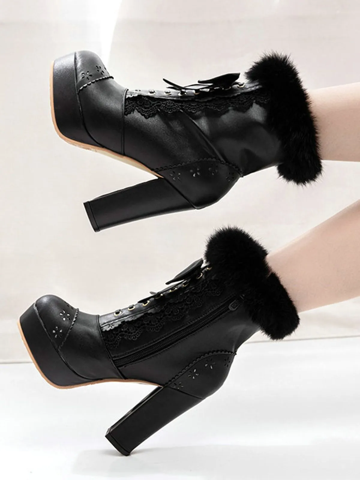 Retro Furry Bowknot Chunky Heel Snow Boots sold by Retro Stage product image thumbnail 2