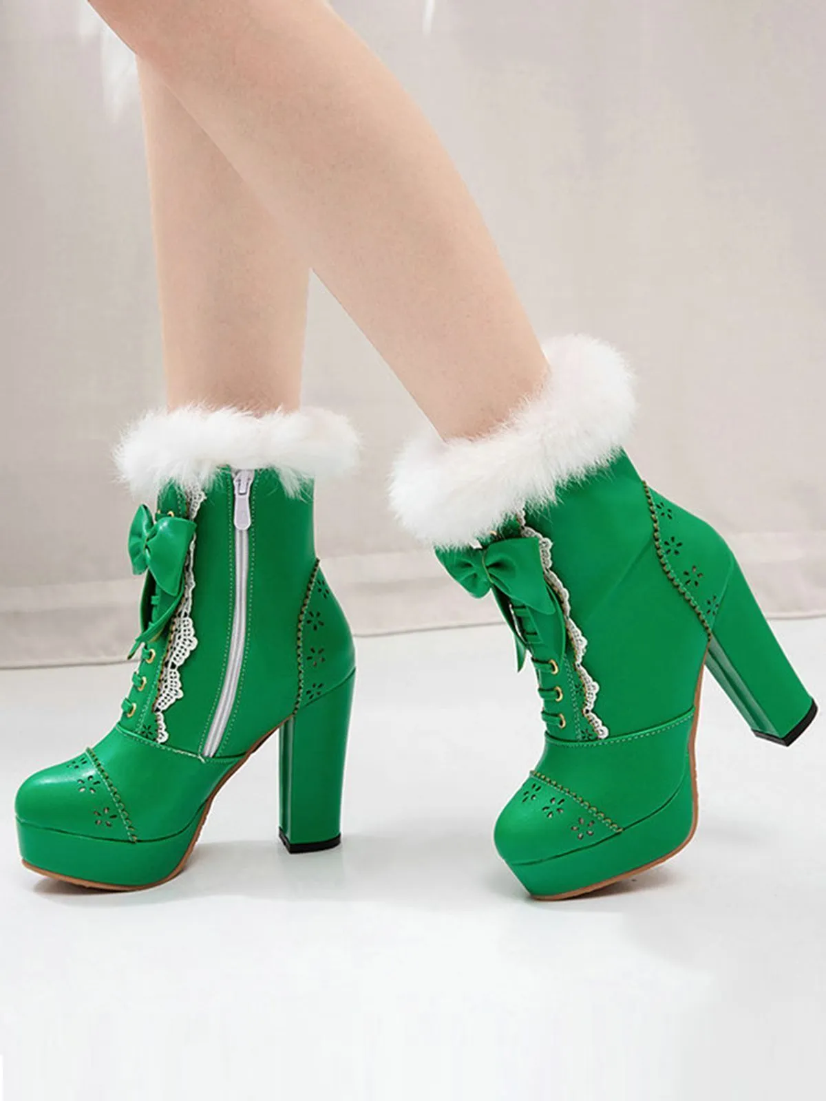 Retro Furry Bowknot Chunky Heel Snow Boots sold by Retro Stage product image thumbnail 4