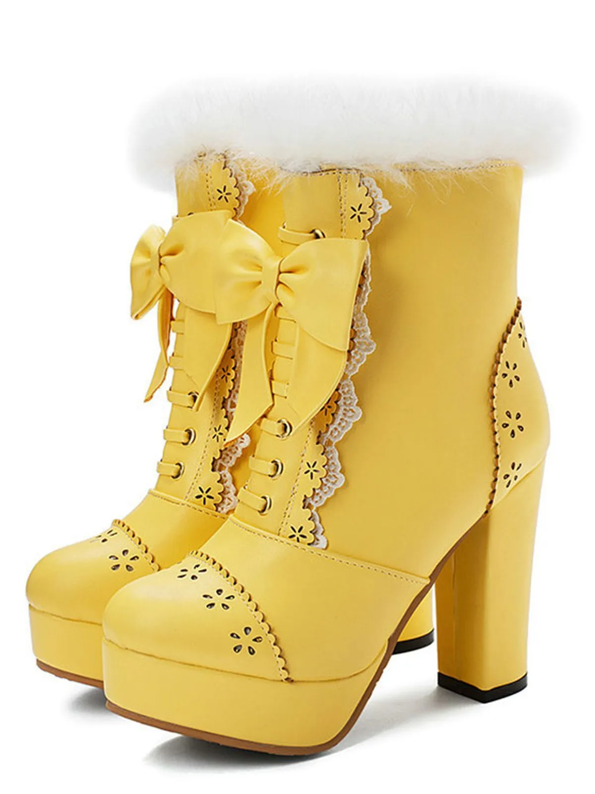Retro Furry Bowknot Chunky Heel Snow Boots sold by Retro Stage product image thumbnail 5