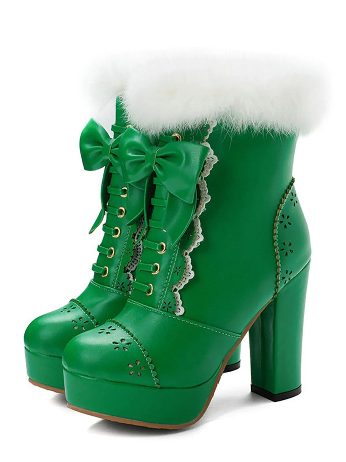 Retro Furry Bowknot Chunky Heel Snow Boots sold by Retro Stage product image thumbnail 3