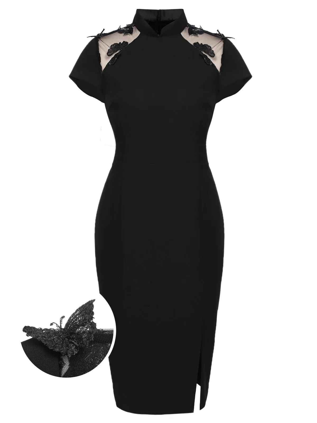 Black 1960s Butterfly Backless Pencil Dress sold by Retro Stage product image thumbnail 3