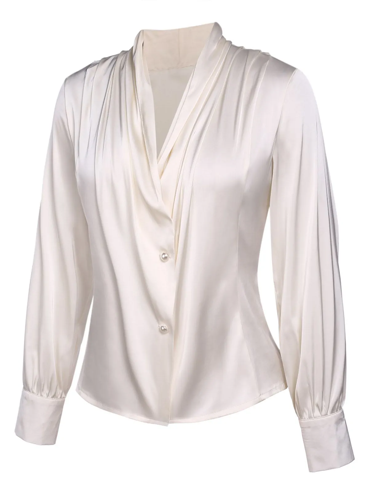 Ivory 1930s Solid Long Sleeve Blouse sold by Retro Stage product image thumbnail 2