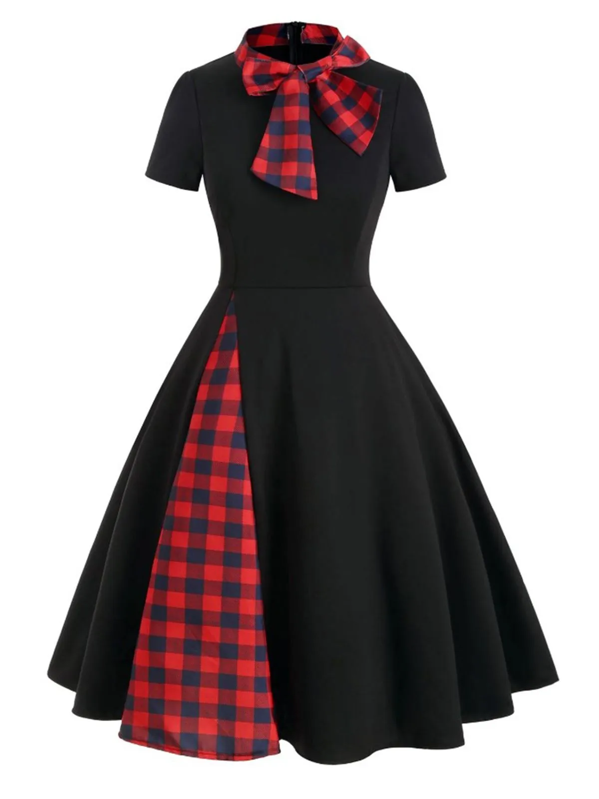 1950s Plaid Patchwork Bow Swing Dress sold by Retro Stage product image thumbnail 2