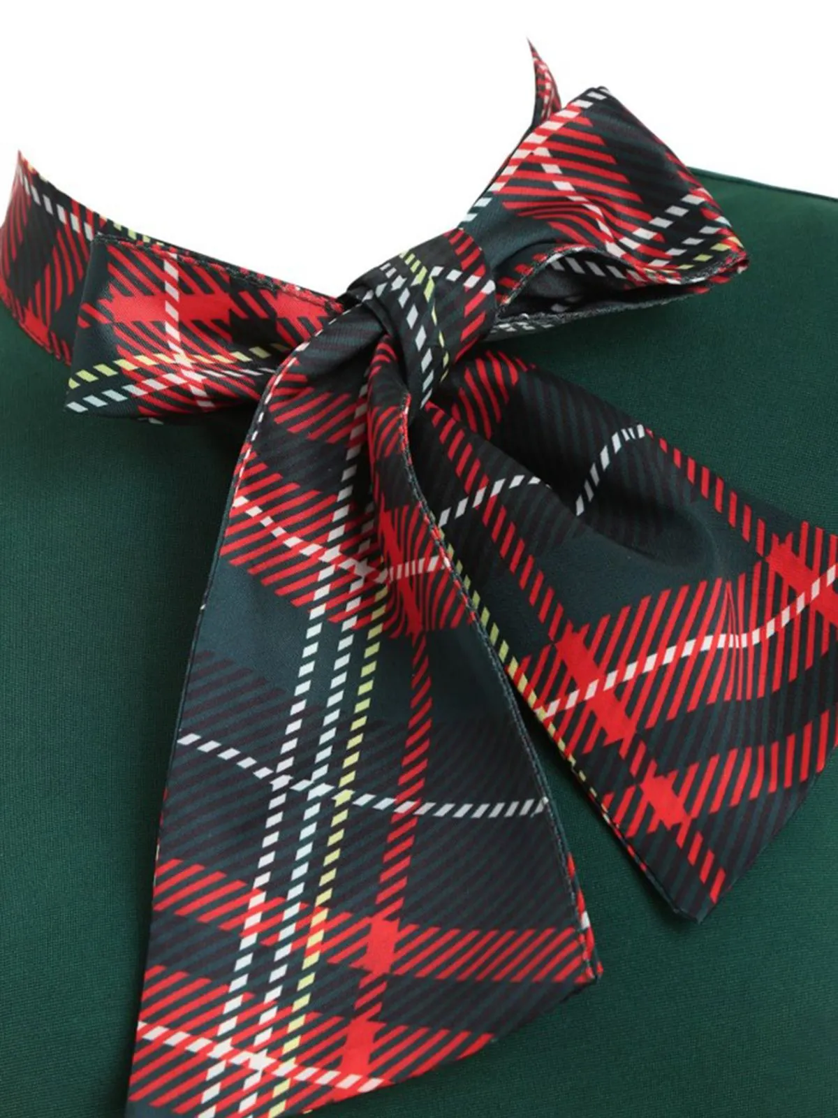 1950s Plaid Patchwork Bow Swing Dress sold by Retro Stage product image thumbnail 4