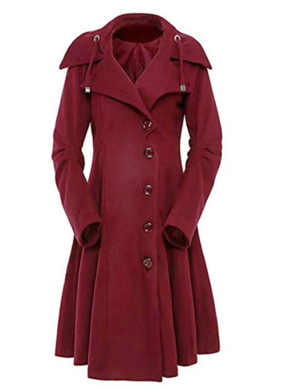 Wine Red 1950s Solid Button Coat sold by Retro Stage