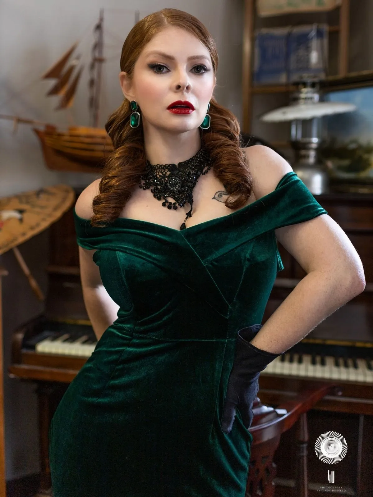 1960s Off Shoulder Velvet Bodycon Dress sold by Retro Stage