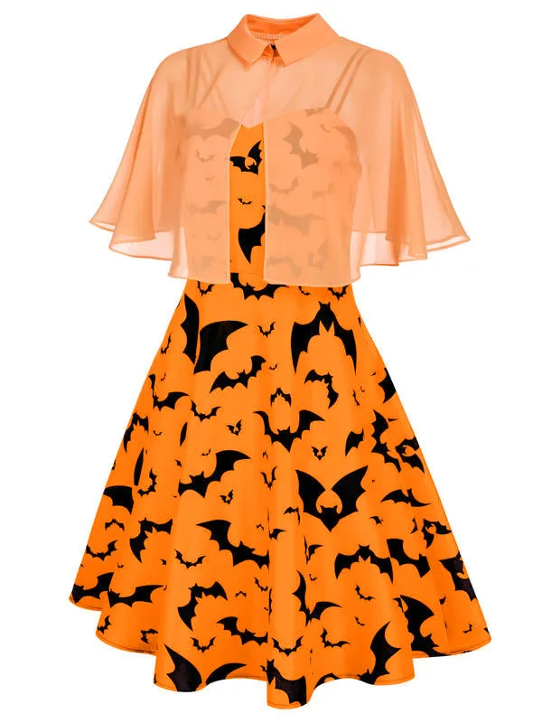 Orange 1950s Cape Patchwork Swing Dress sold by Retro Stage product image thumbnail 2