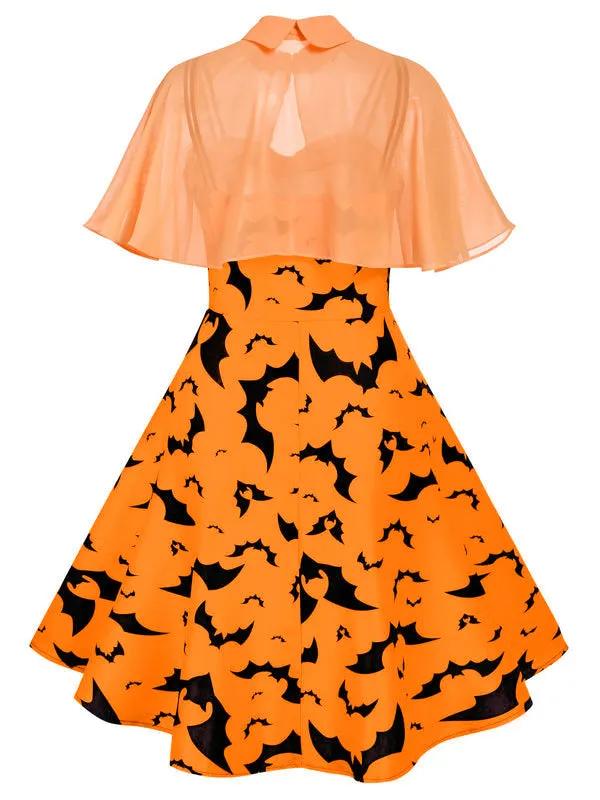 Orange 1950s Cape Patchwork Swing Dress sold by Retro Stage product image thumbnail 3