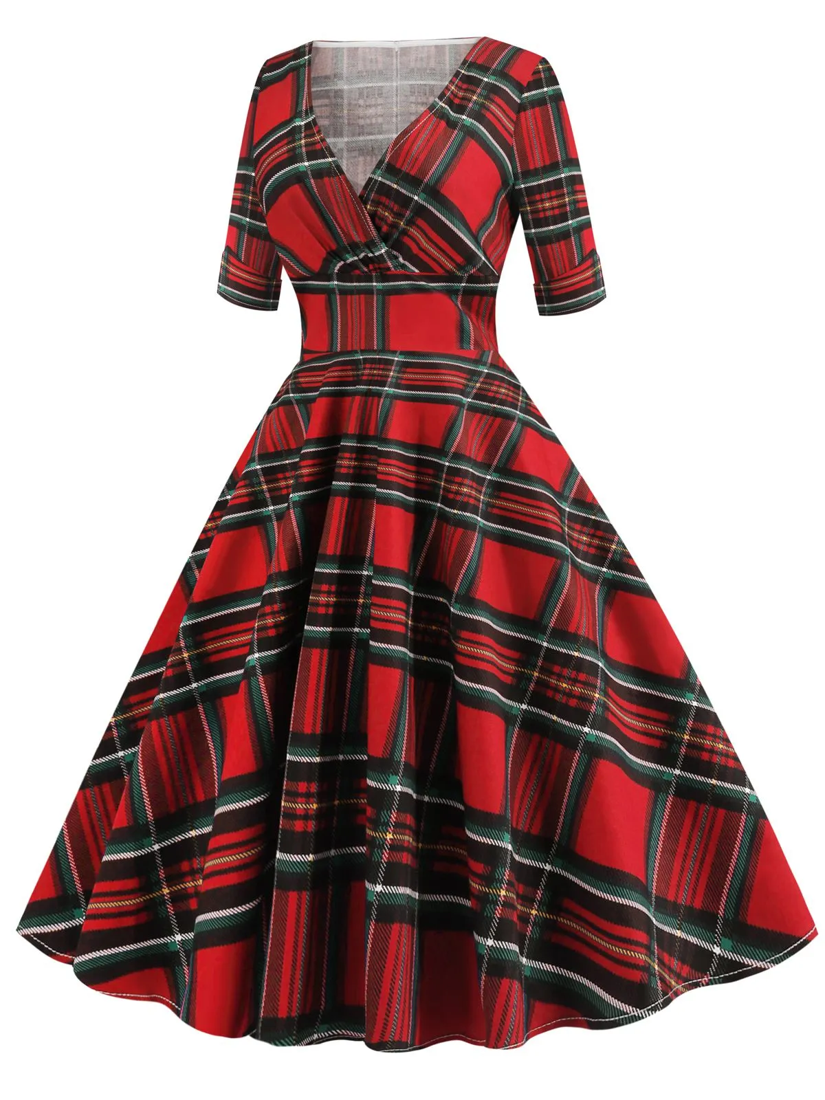 1950s Plaid Sweetheart Fold Swing Dress sold by Retro Stage product image thumbnail 3