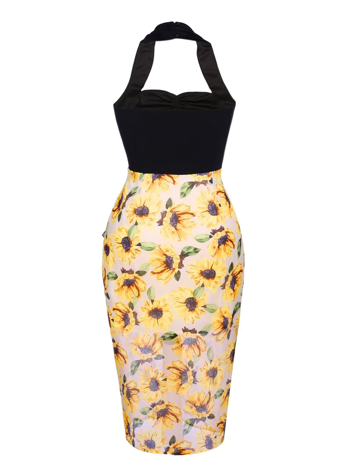 Black 1960s Halter Sunflower Pencil Dress sold by Retro Stage product image thumbnail 4