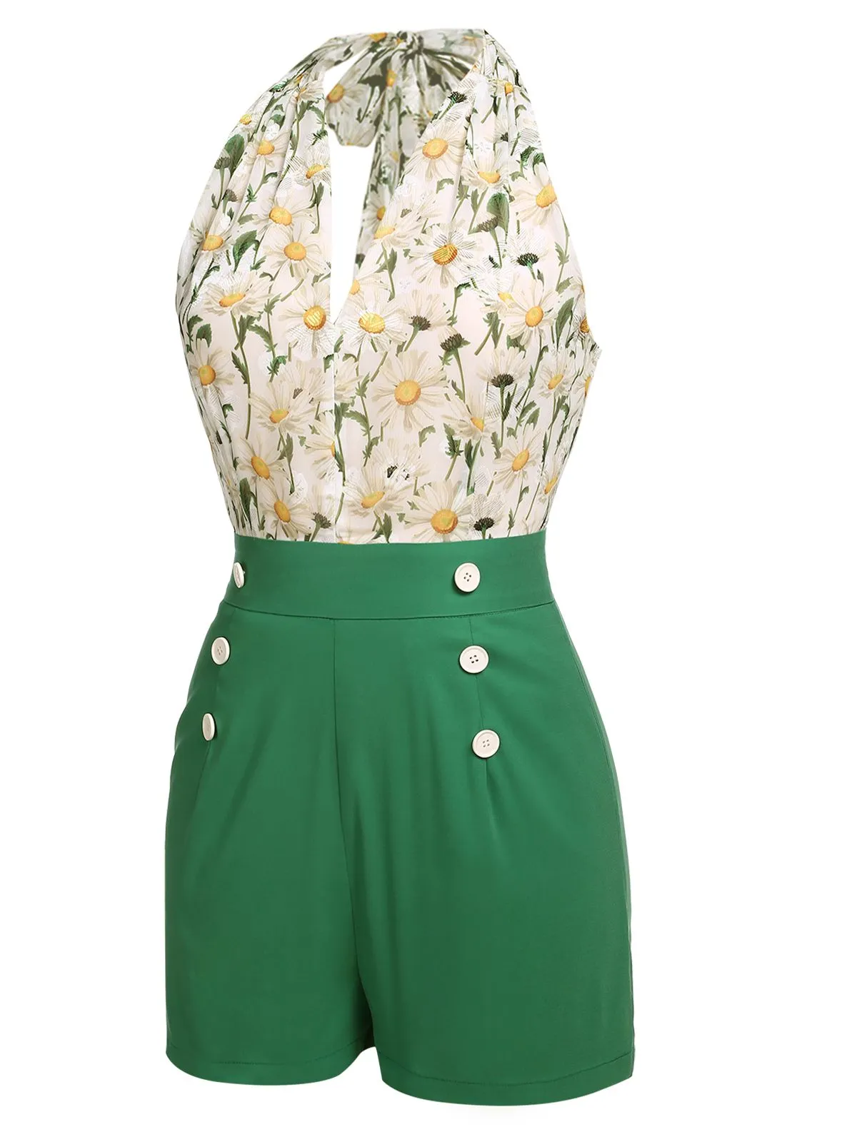 1950s Floral Halter Button Lace-up Romper sold by Retro Stage product image thumbnail 3