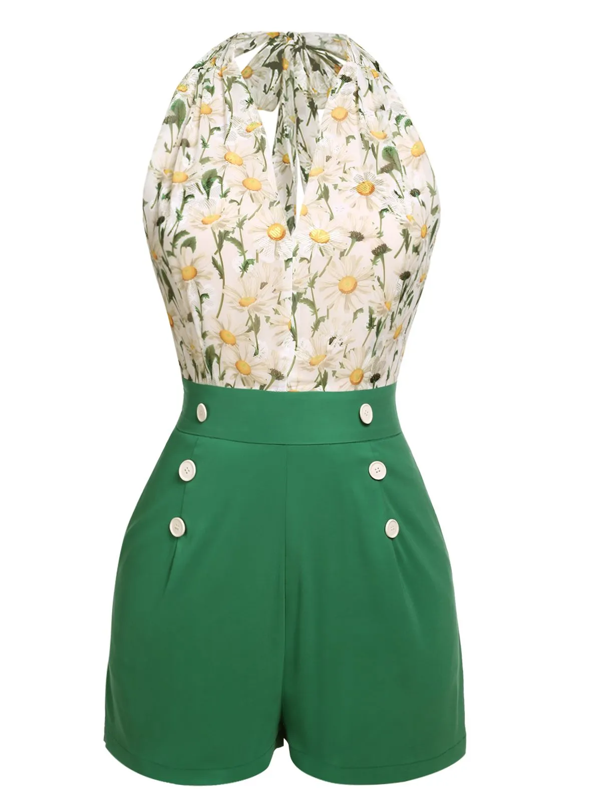 1950s Floral Halter Button Lace-up Romper sold by Retro Stage product image thumbnail 2