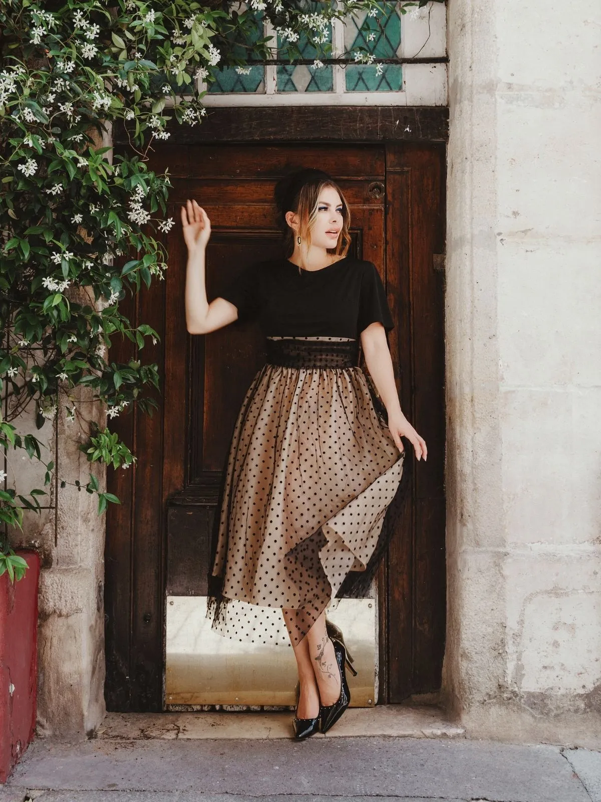 Black 1950s Polka Dot Swing Dress sold by Retro Stage product image thumbnail 5