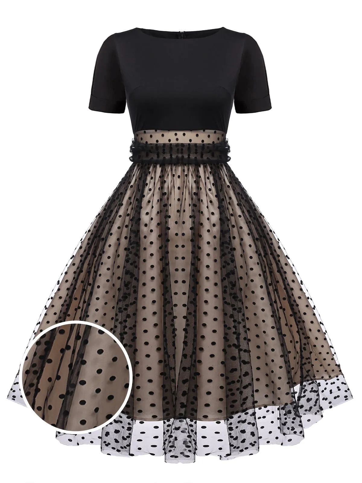 Black 1950s Polka Dot Swing Dress sold by Retro Stage product image thumbnail 4