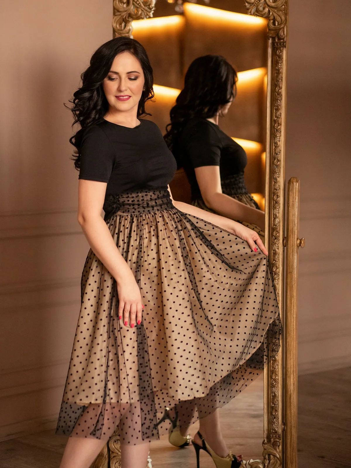 Black 1950s Polka Dot Swing Dress sold by Retro Stage product image thumbnail 2