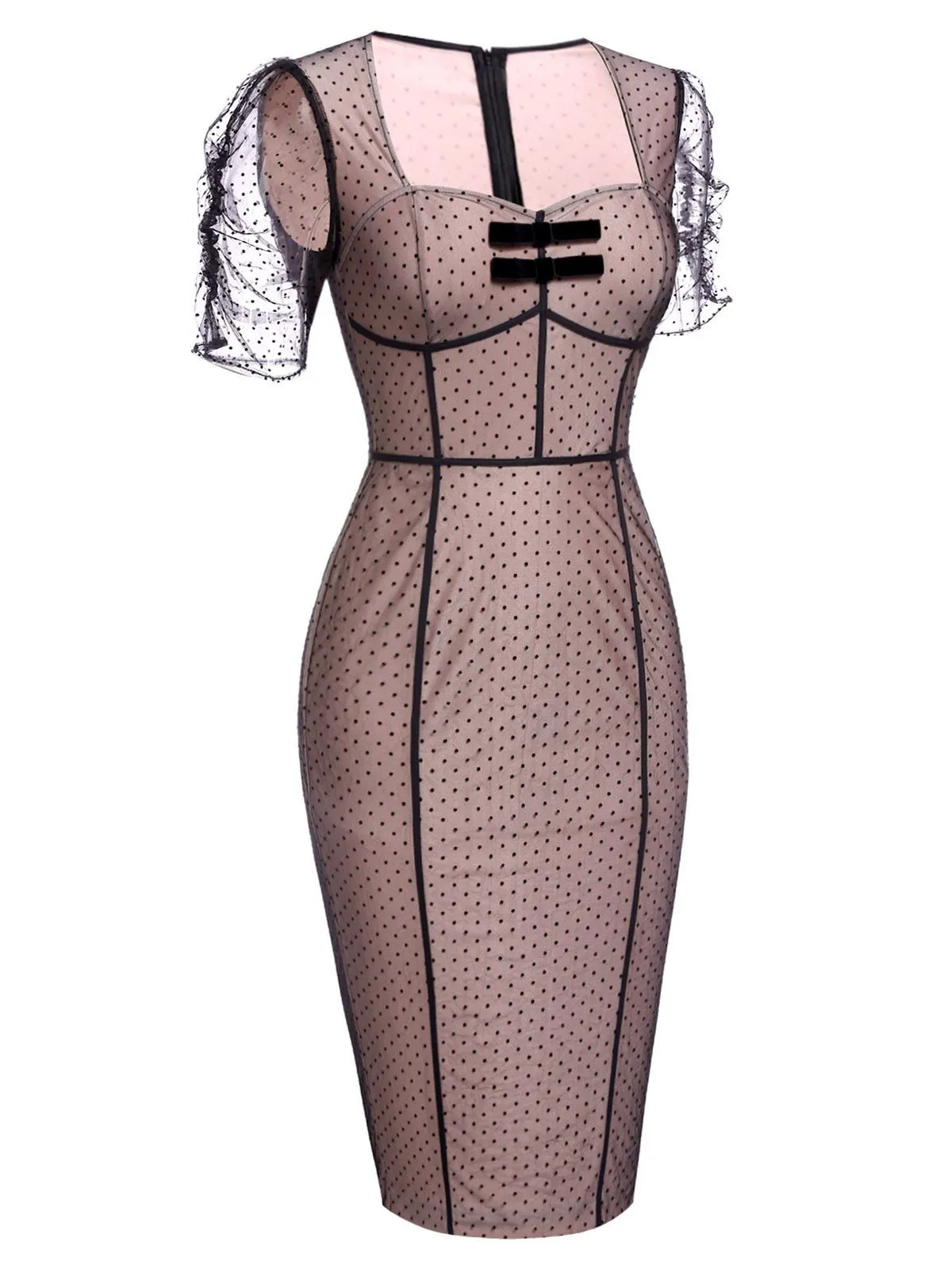 Pink 1960s Polka Dot Mesh Pencil Dress sold by Retro Stage product image thumbnail 3