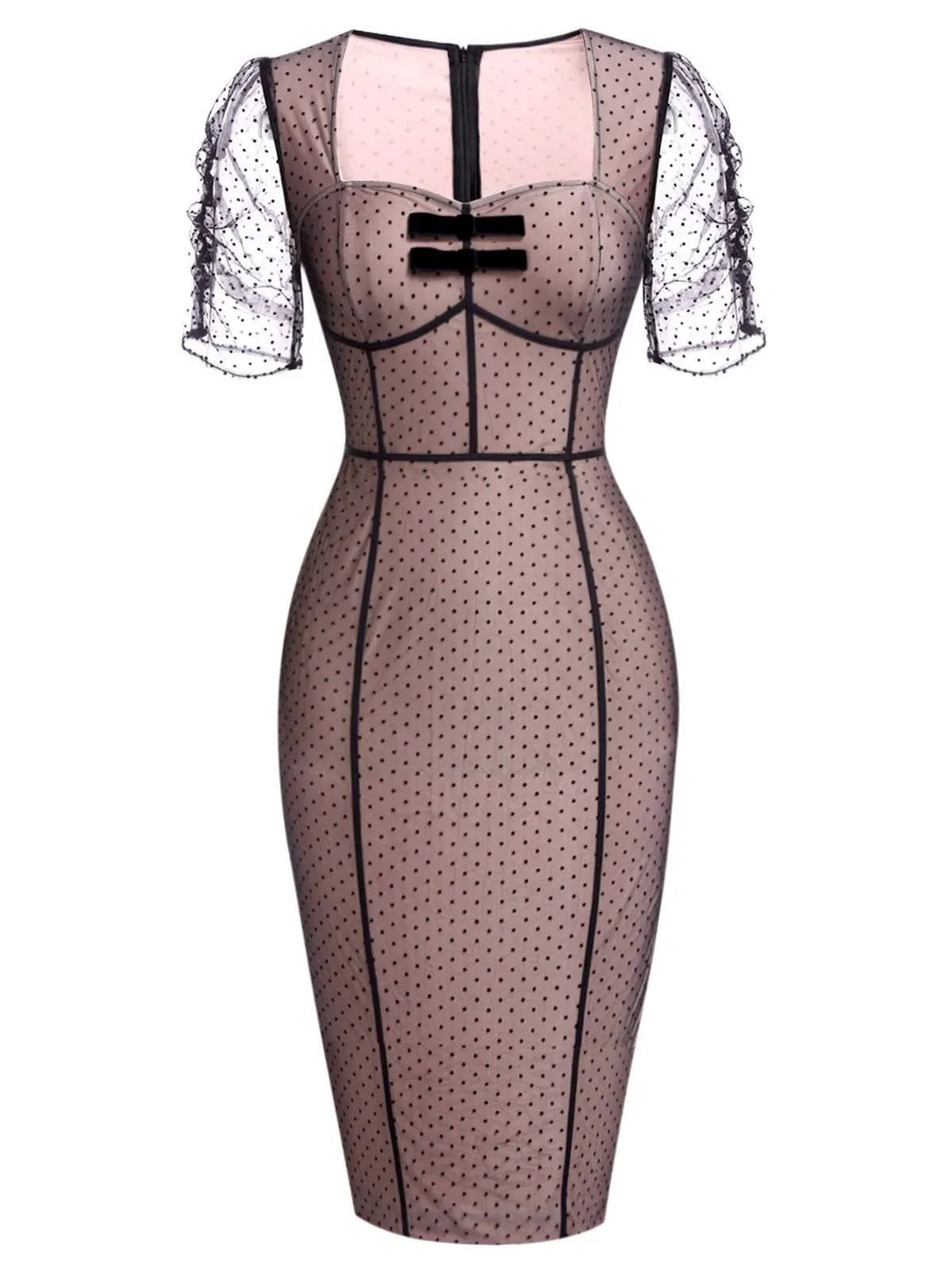 Pink 1960s Polka Dot Mesh Pencil Dress sold by Retro Stage product image thumbnail 2