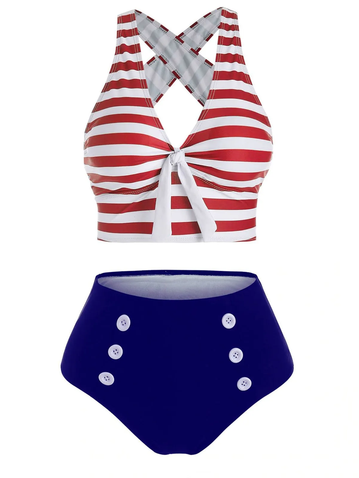 1950s Retro Strap Stripes Criss Cross Bikini sold by Retro Stage