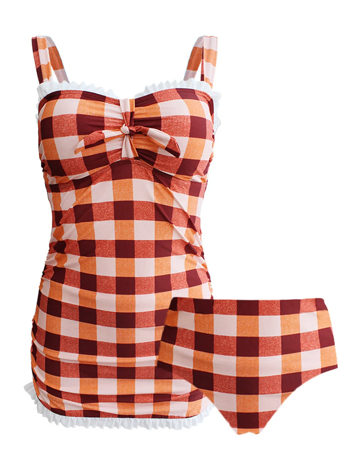 1950s Plaid Bow Strap Ruffled Tankini sold by Retro Stage product image thumbnail 2