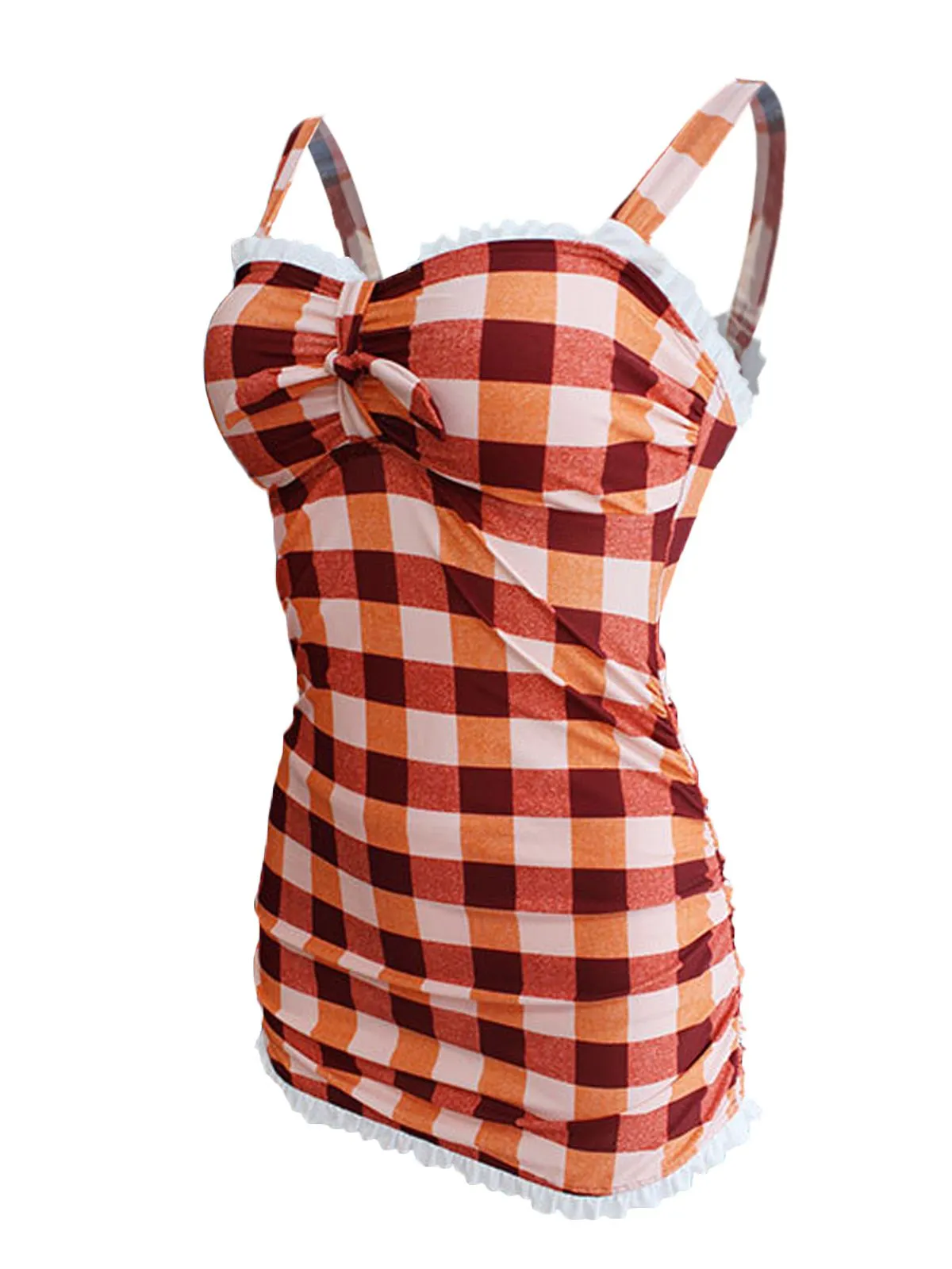 1950s Plaid Bow Strap Ruffled Tankini sold by Retro Stage product image thumbnail 3