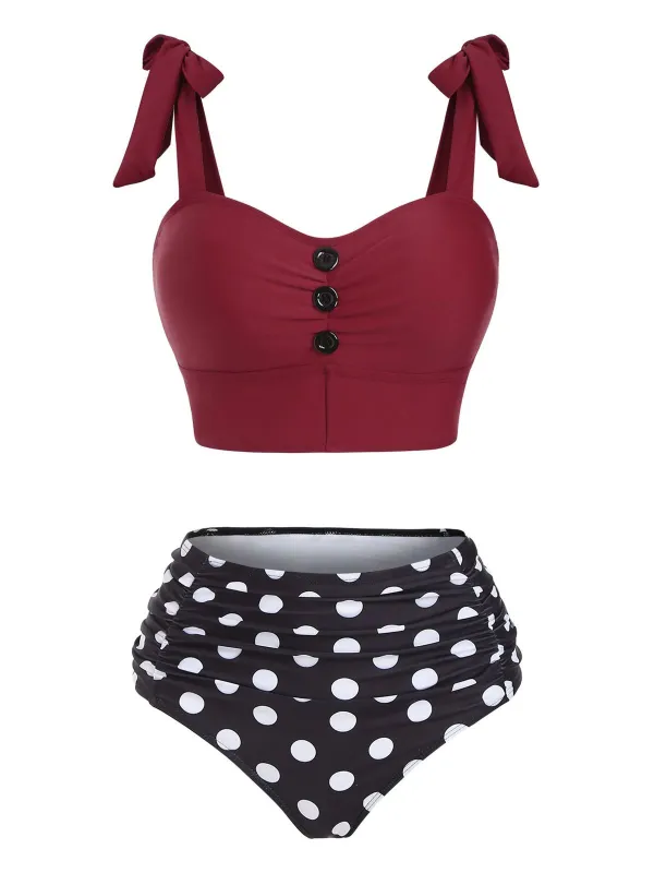 1950s Bowknot Spaghetti Strap Button Bikini sold by Retro Stage