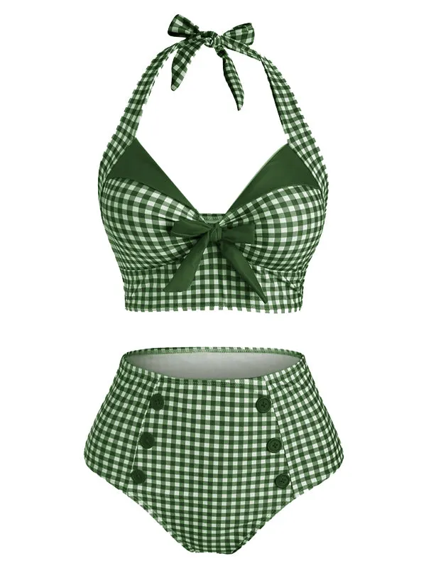 Black 1950s Gingham Halter Bowknot Bikini Set sold by Retro Stage product image thumbnail 3