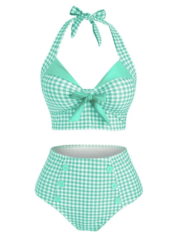 Black 1950s Gingham Halter Bowknot Bikini Set sold by Retro Stage product image thumbnail 4