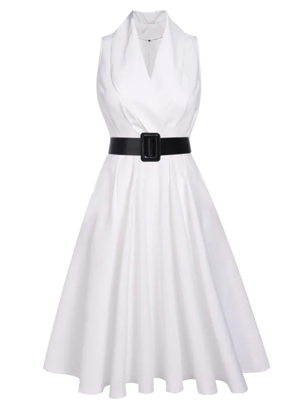 White 1950s Halter Belted Swing Dress sold by Retro Stage
