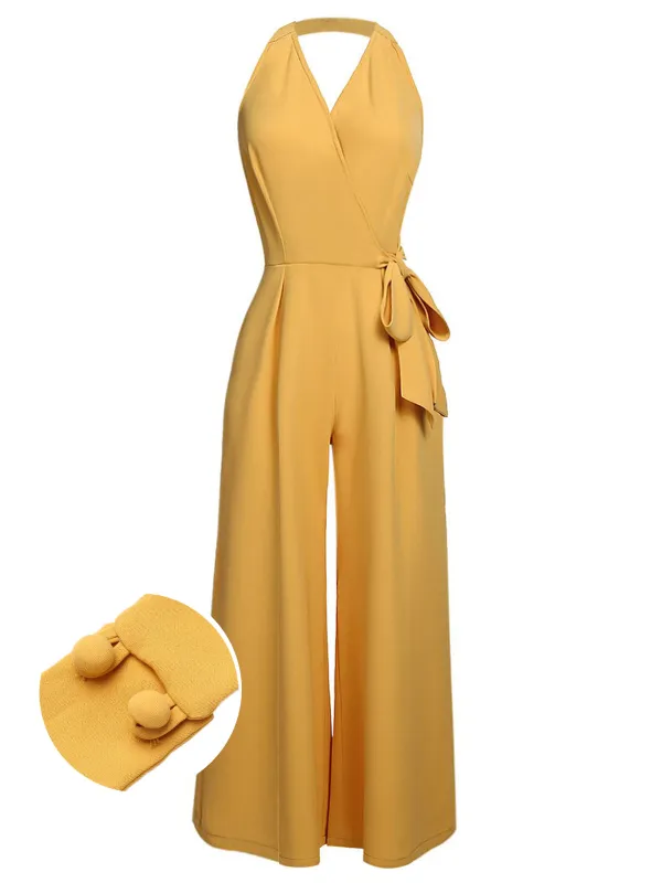 Yellow 1930s Halter Lace-Up Jumpsuit sold by Retro Stage