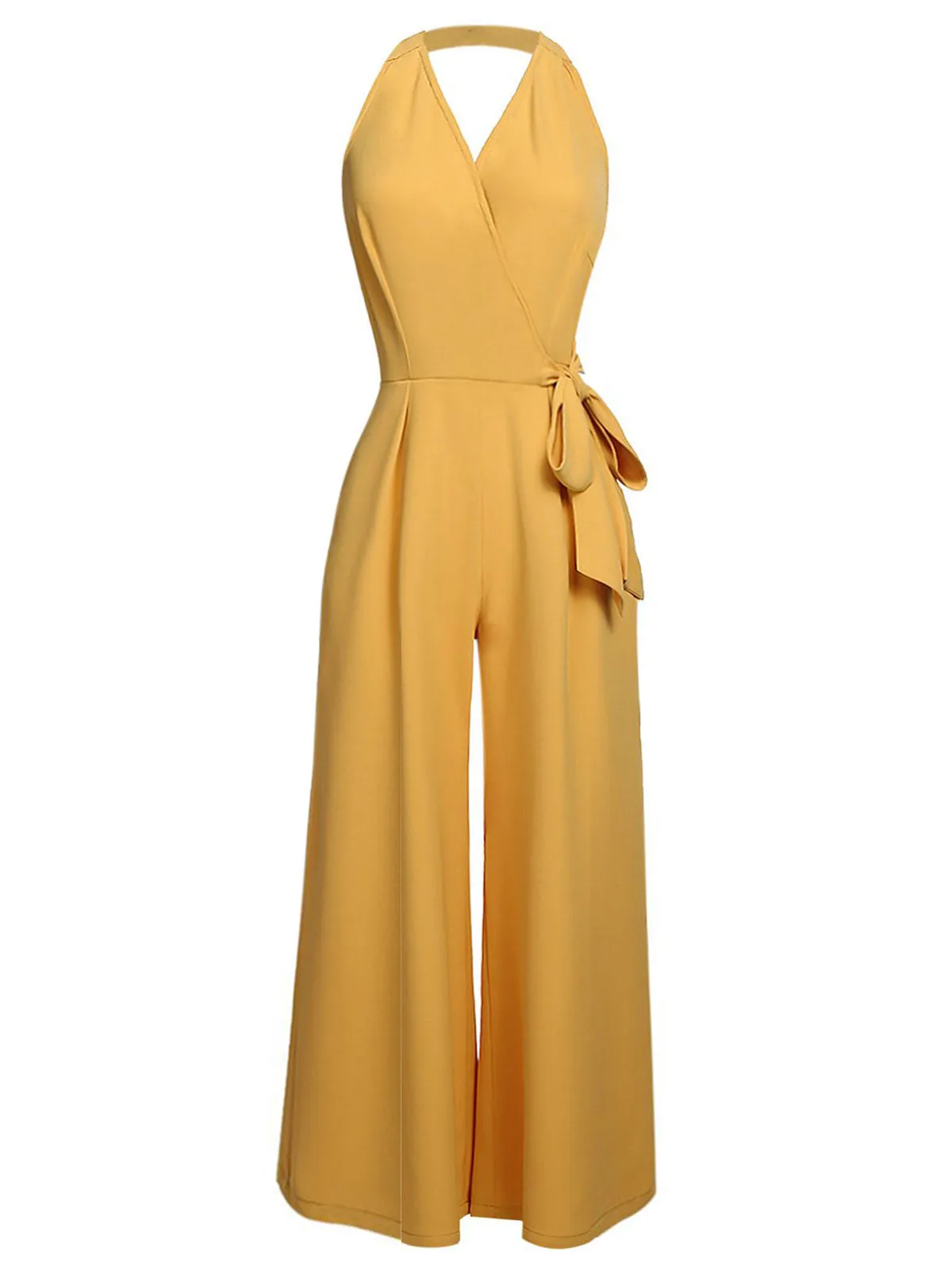 Yellow 1930s Halter Lace-Up Jumpsuit sold by Retro Stage product image thumbnail 2