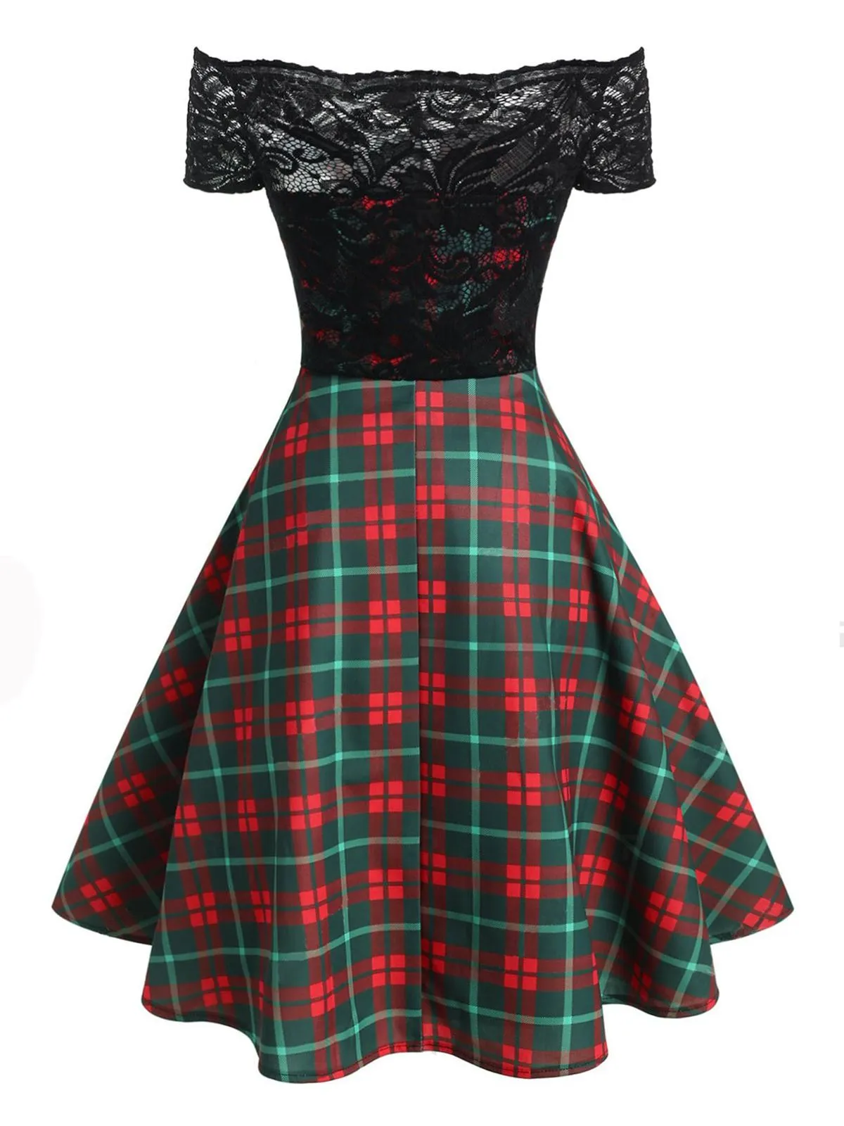 Plaids 1950s Lace Patchwork Swing Dress sold by Retro Stage product image thumbnail 2