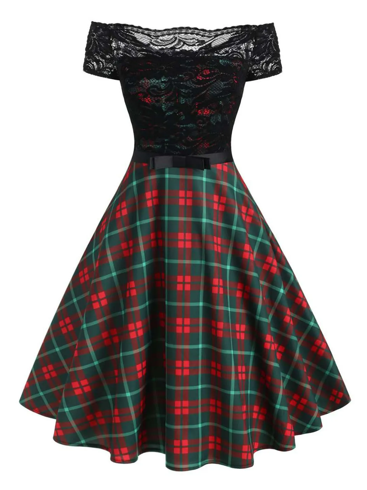 Plaids 1950s Lace Patchwork Swing Dress sold by Retro Stage