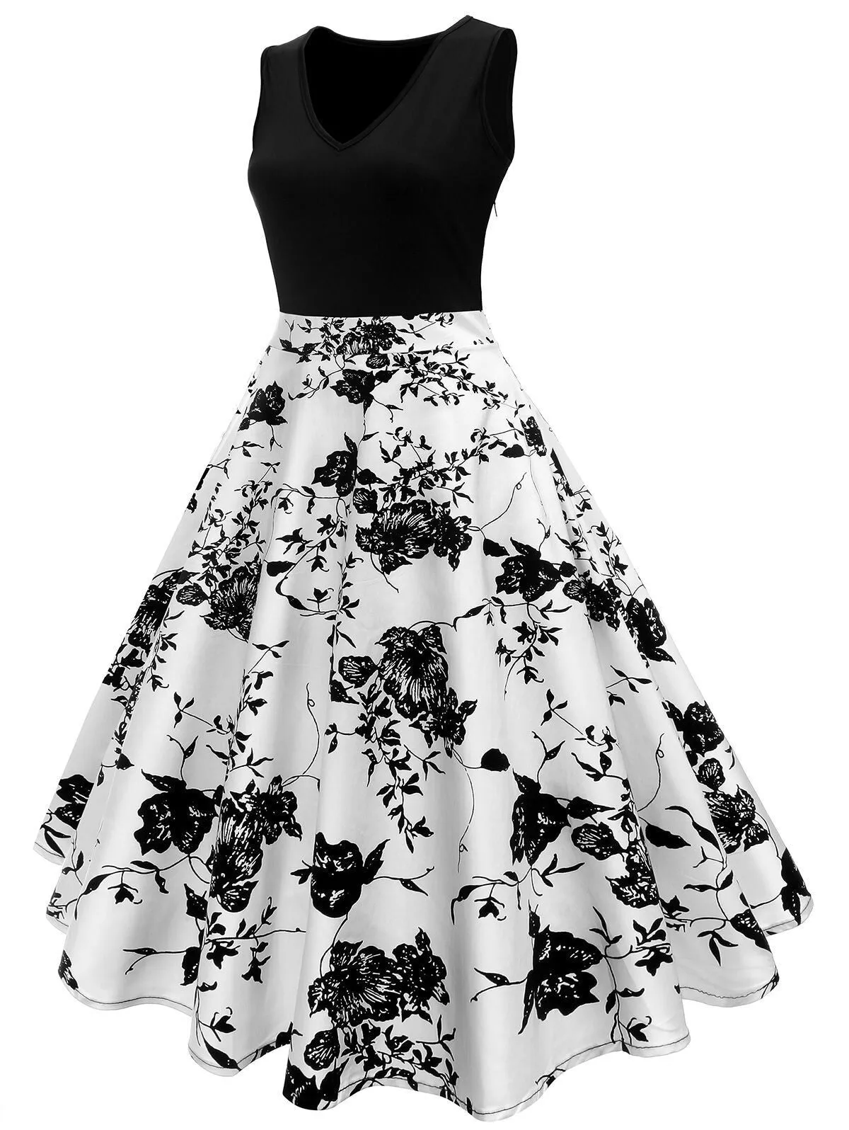 Black 1950s Floral Swing Dress sold by Retro Stage product image thumbnail 2