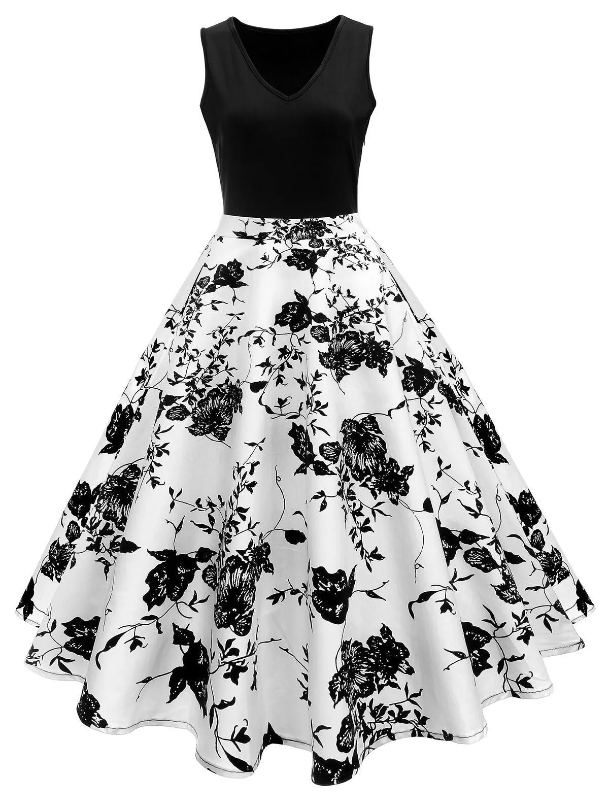 Black 1950s Floral Swing Dress sold by Retro Stage