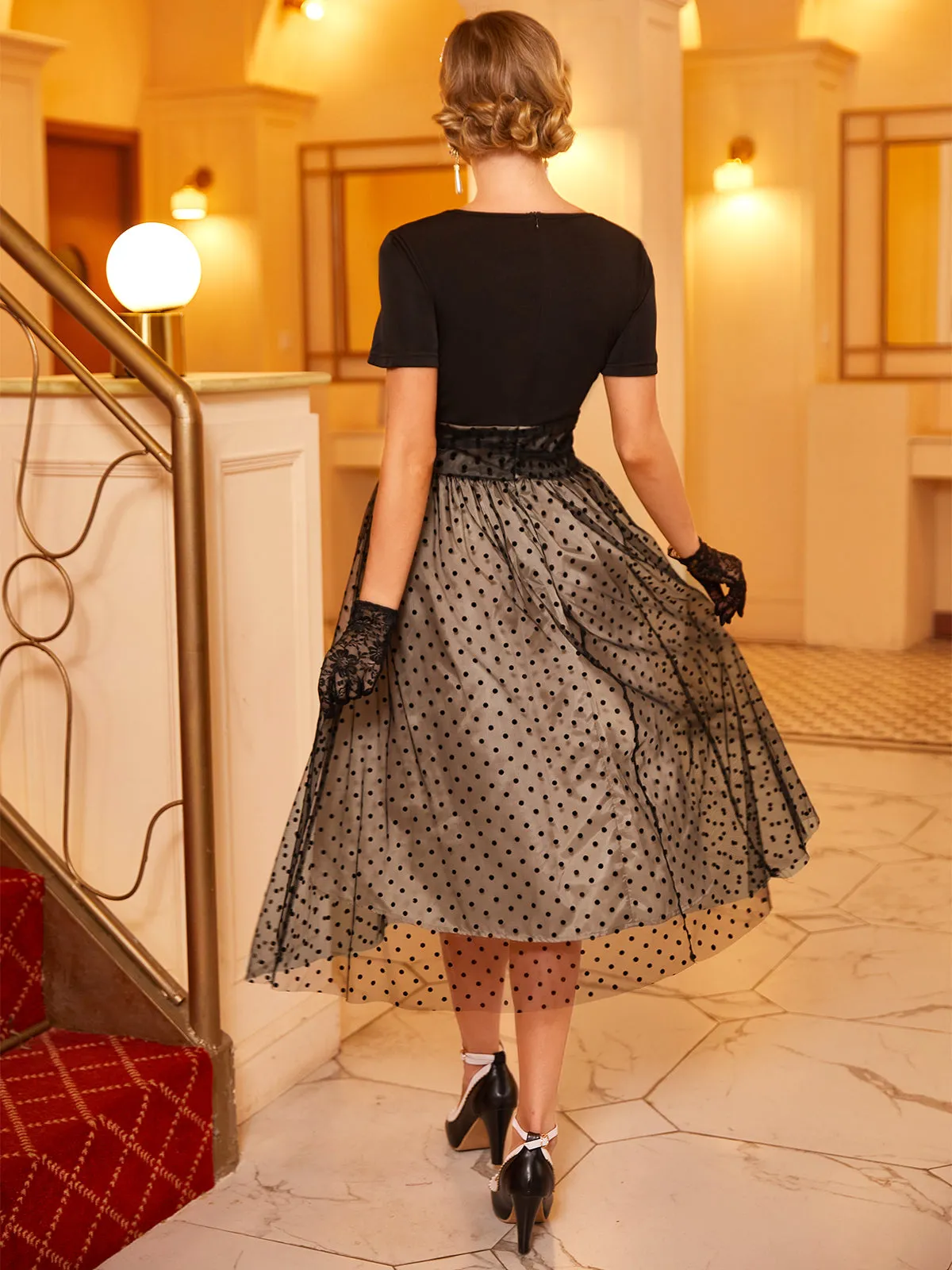 Black 1950s Polka Dot Swing Dress sold by Retro Stage product image thumbnail 4