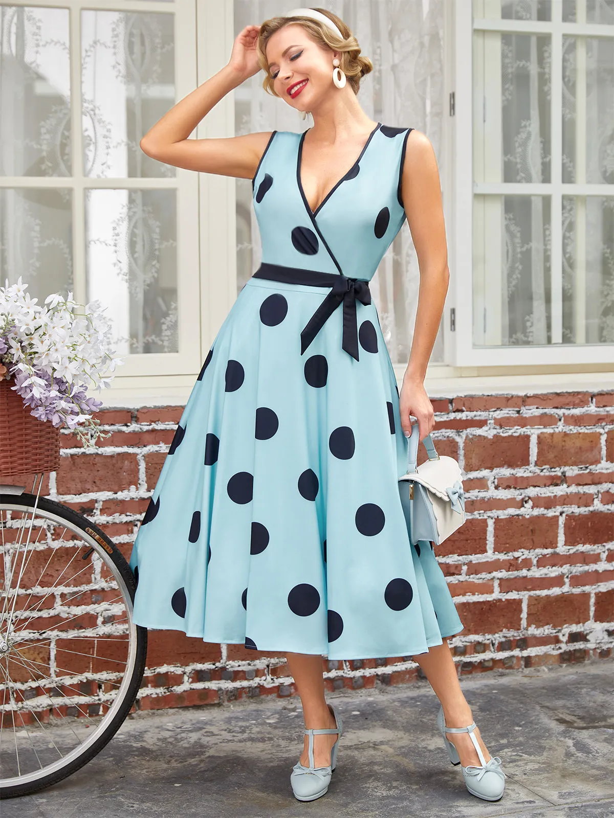 1950s Bow Polka Dot Swing Dress sold by Retro Stage product image thumbnail 3