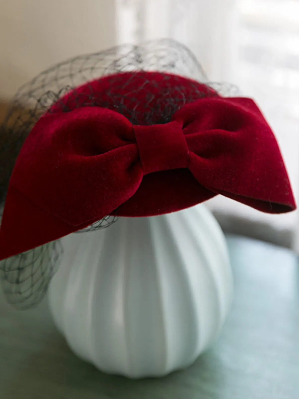 Retro Wine Red Bowknot Fascinator sold by Retro Stage product image thumbnail 3