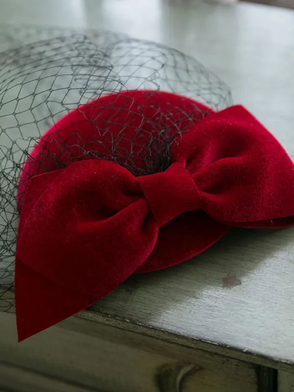 Retro Wine Red Bowknot Fascinator sold by Retro Stage