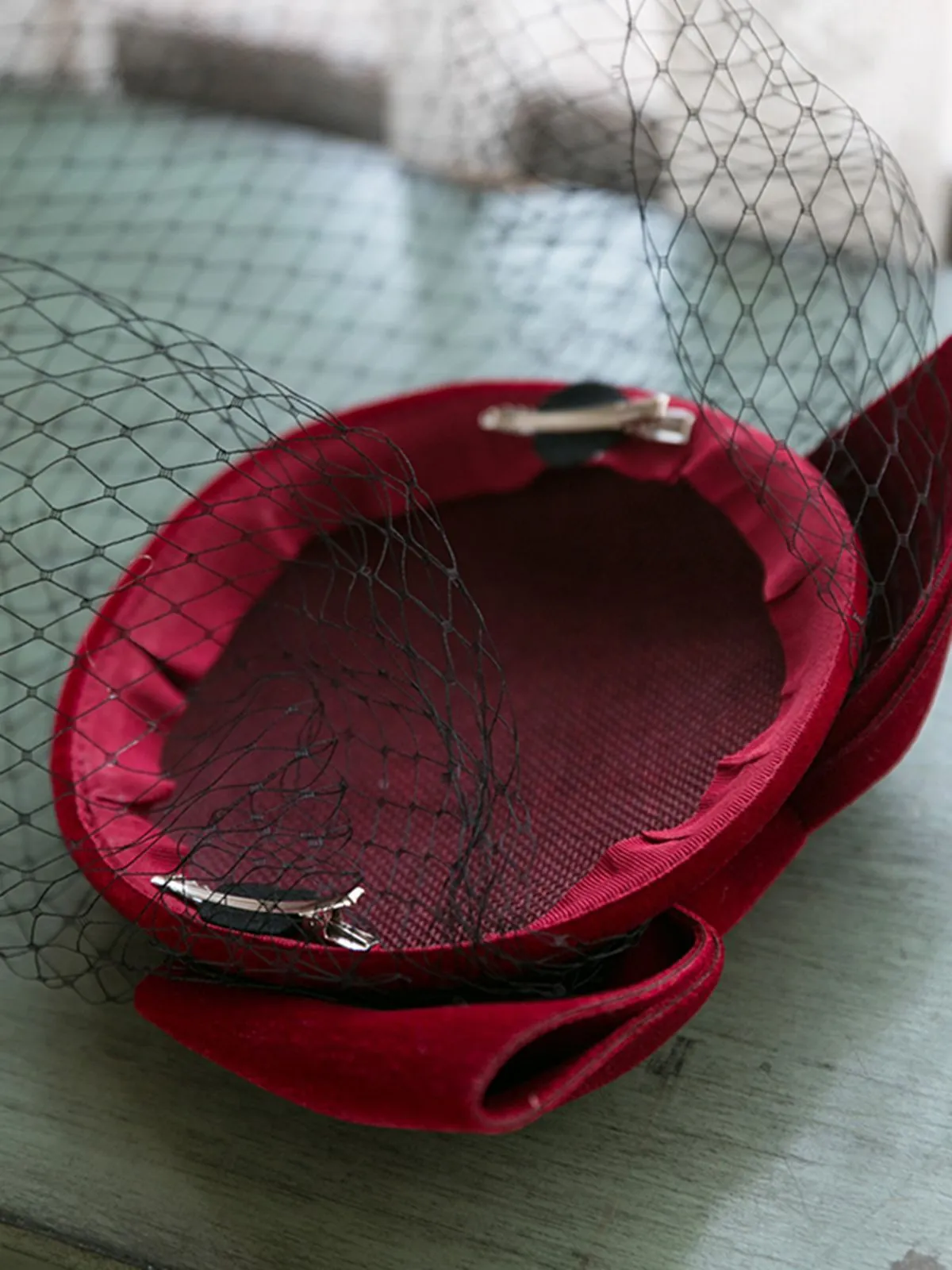 Retro Wine Red Bowknot Fascinator sold by Retro Stage product image thumbnail 2