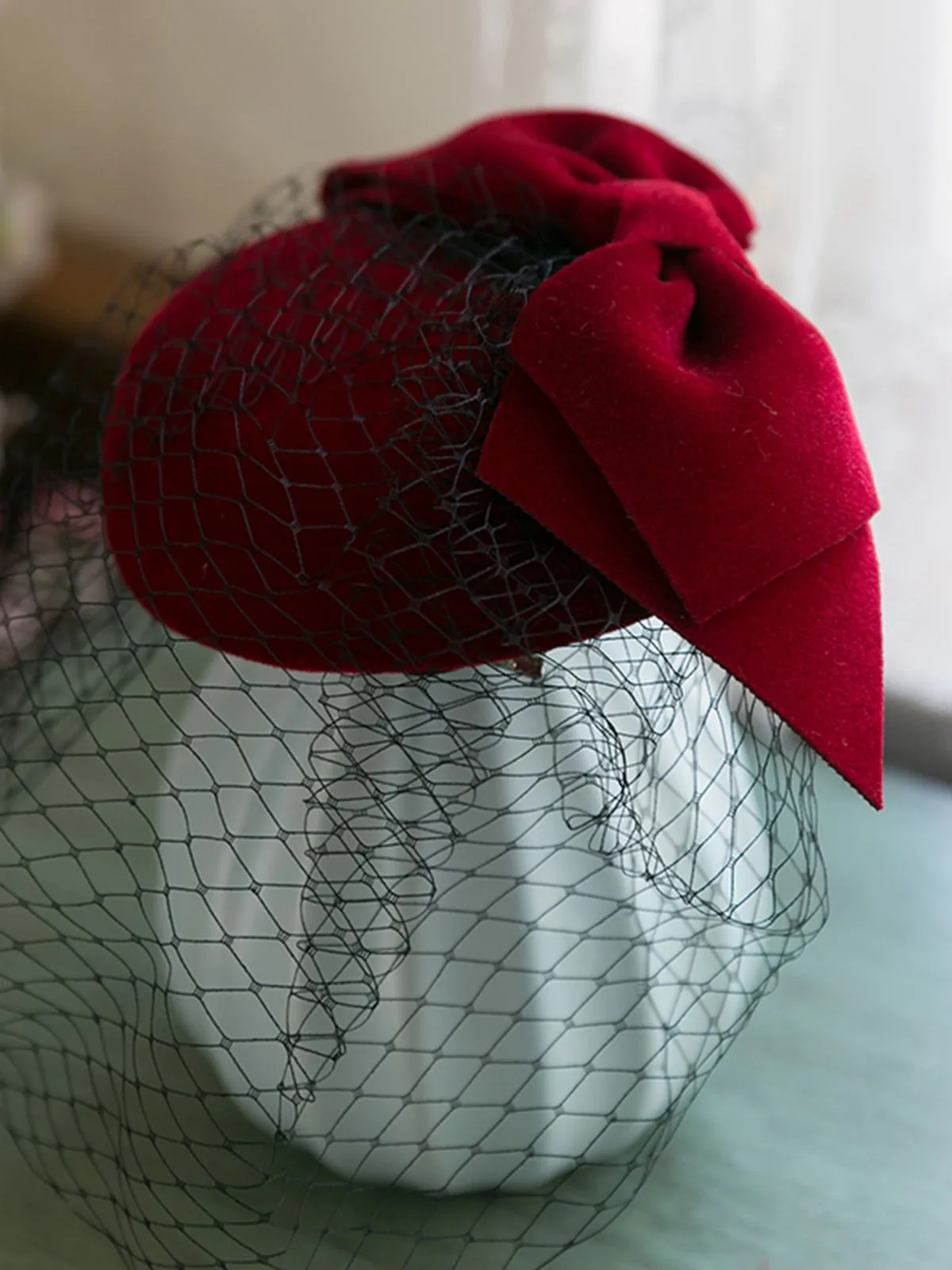 Retro Wine Red Bowknot Fascinator sold by Retro Stage product image thumbnail 5
