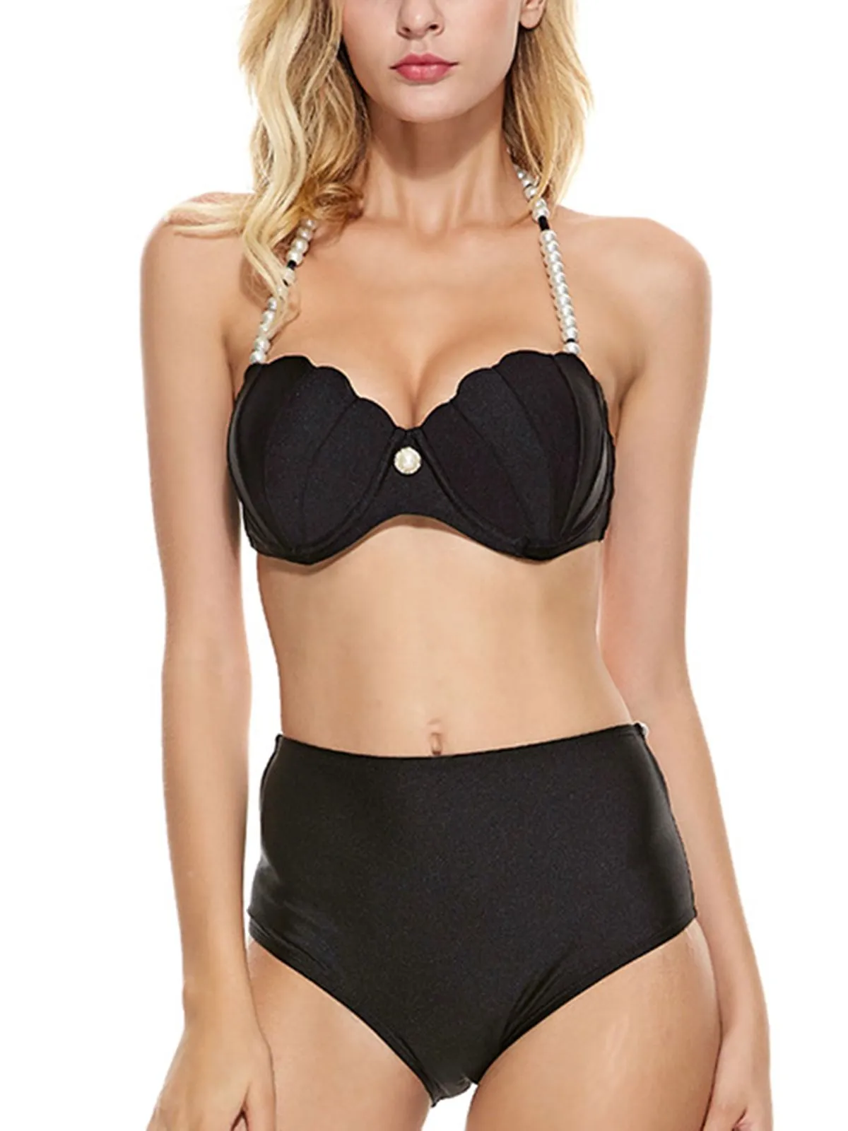 Black 1960s Shell Pearl Halter Bikini Set sold by Retro Stage product image thumbnail 5