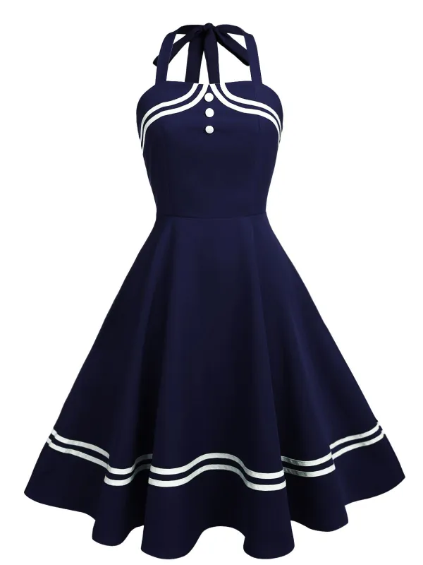 1950s Halter Navy Swing Dress sold by Retro Stage