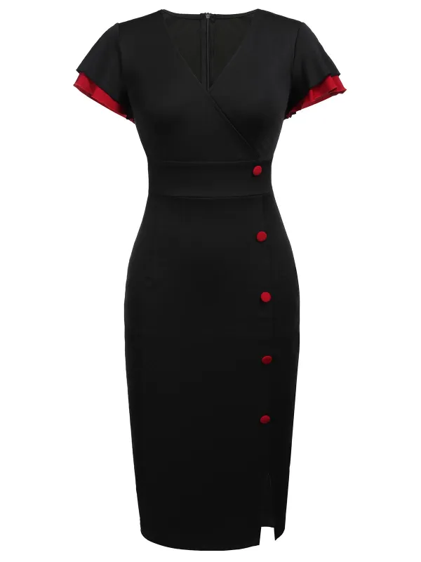 Black 1960s Button Slit Bodycon Dress sold by Retro Stage