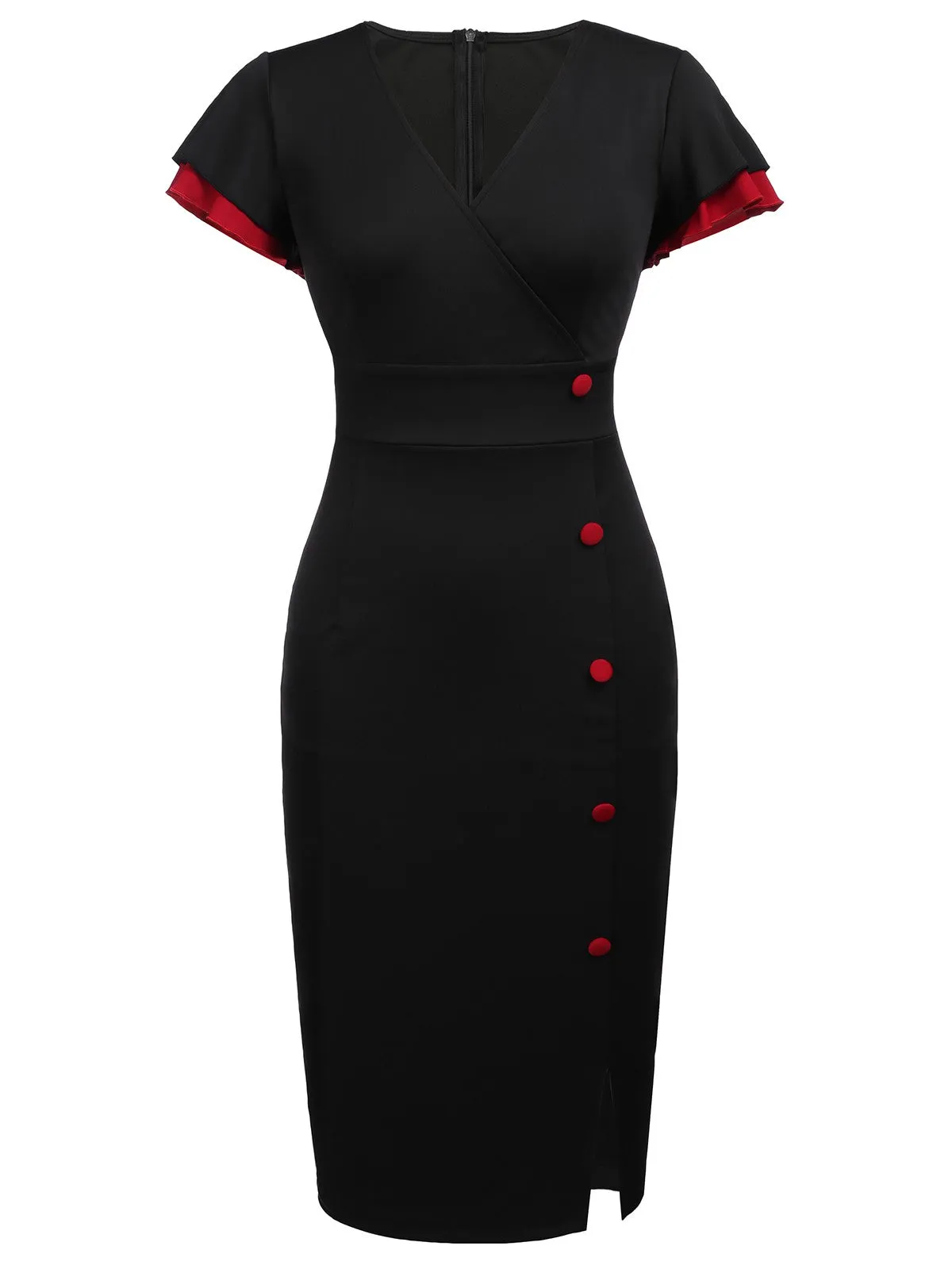 Black 1960s Button Slit Bodycon Dress sold by Retro Stage