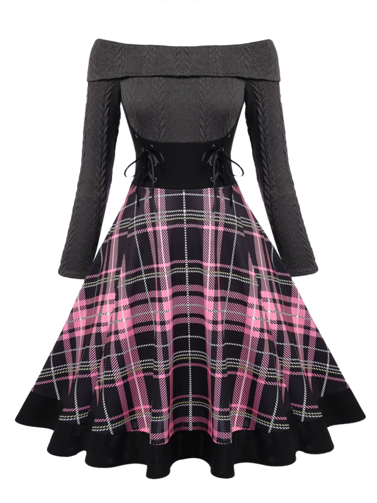 Plaids 1950s Off Shoulder Knitted Dress sold by Retro Stage