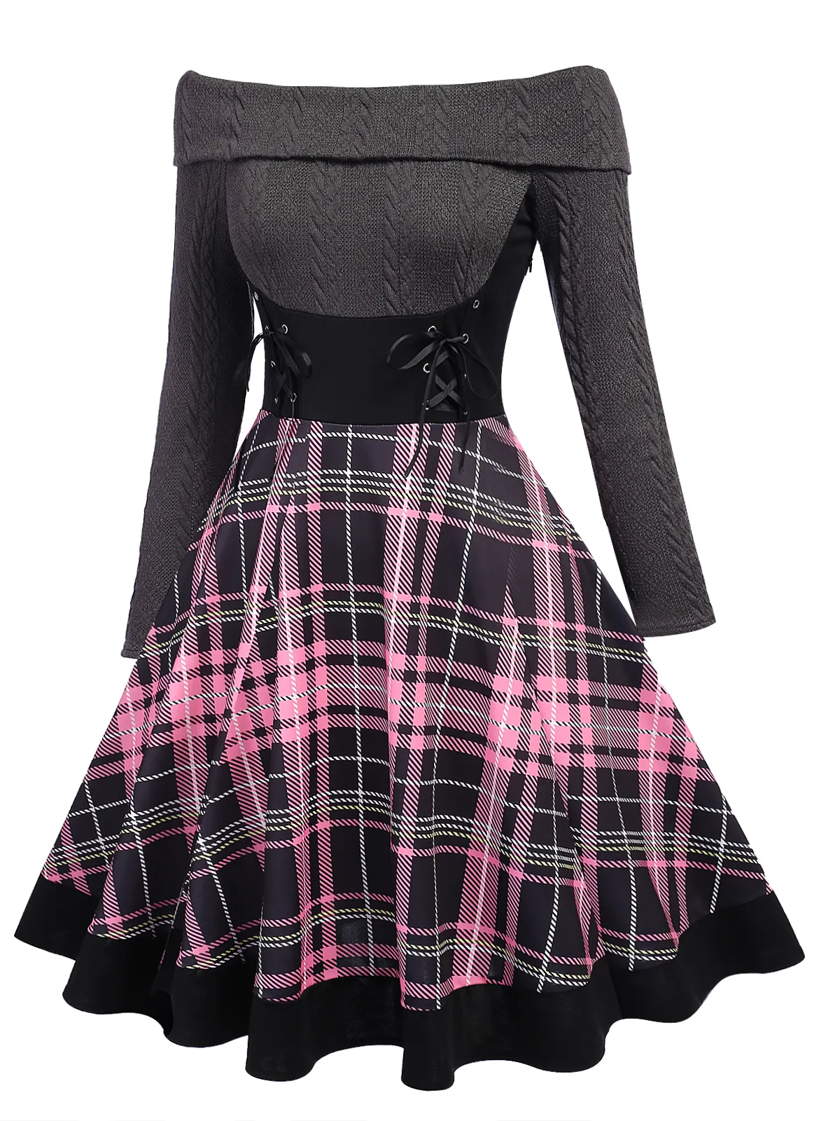 Plaids 1950s Off Shoulder Knitted Dress sold by Retro Stage product image thumbnail 2