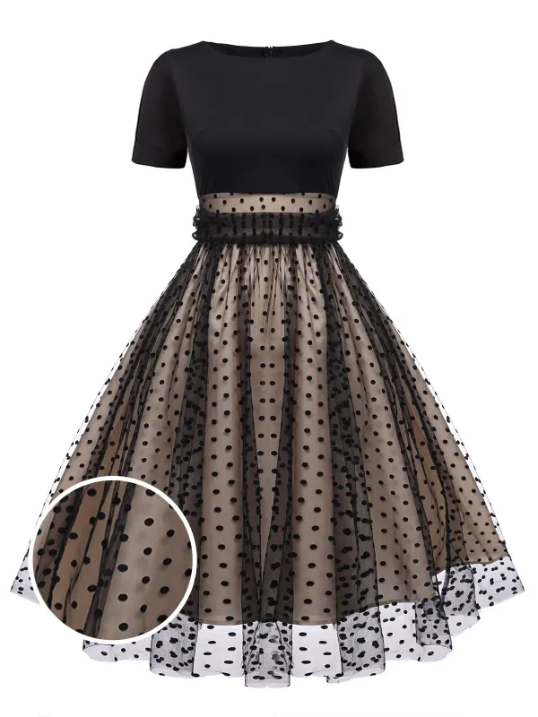 Black 1950s Polka Dot Swing Vintage Dress sold by Retro Stage
