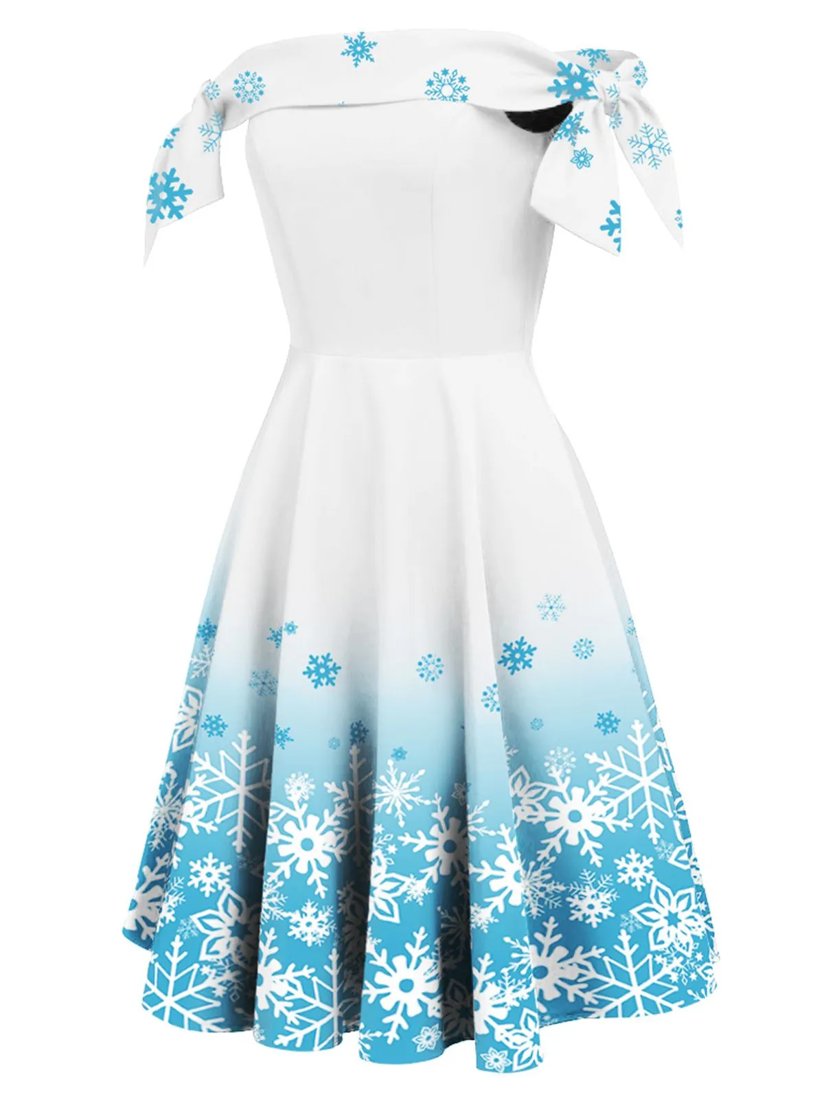 White 1950s Off Shoulder Snowflake Dress sold by Retro Stage product image thumbnail 2