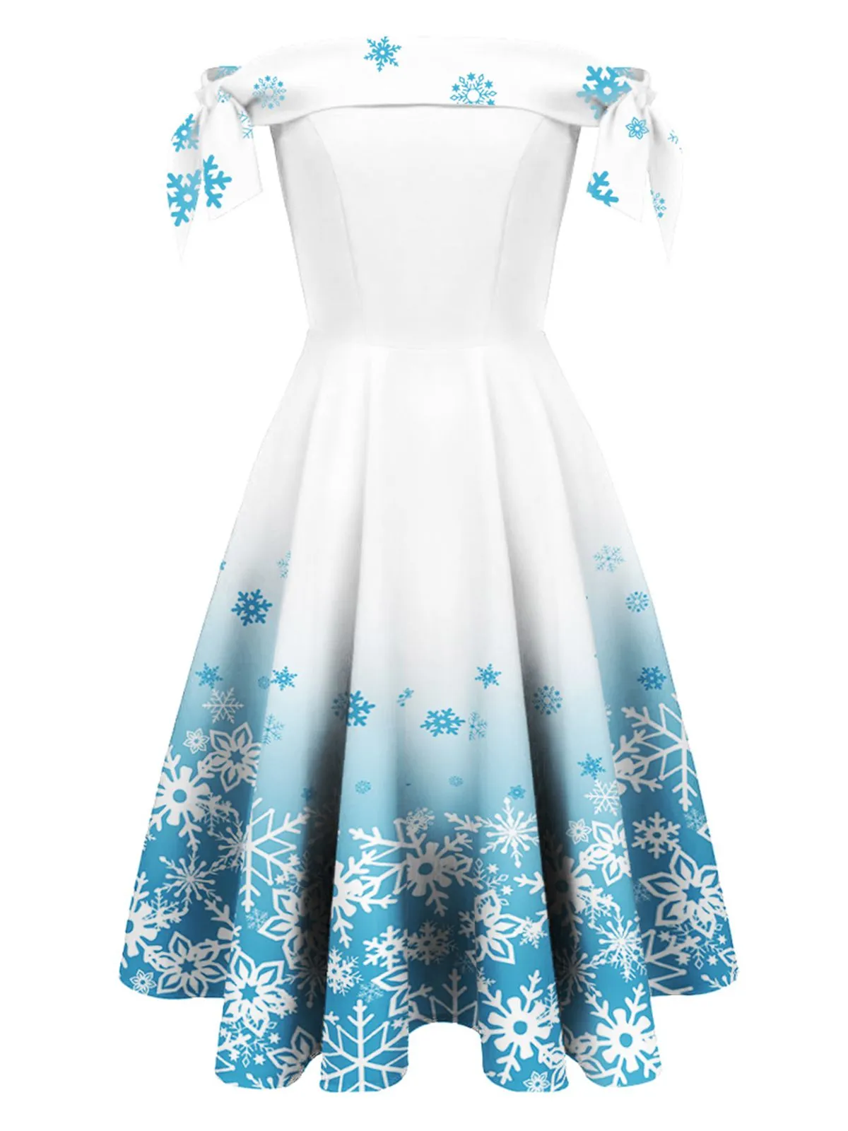 White 1950s Off Shoulder Snowflake Dress sold by Retro Stage