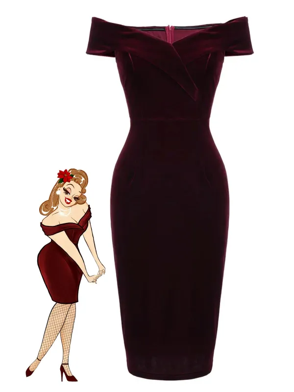Wine Red 1960s Velvet Bodycon Vintage Dress sold by Retro Stage